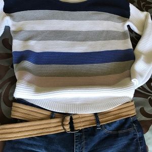 Old Navy L Cotton Sweater Pastels and Navy Striped
